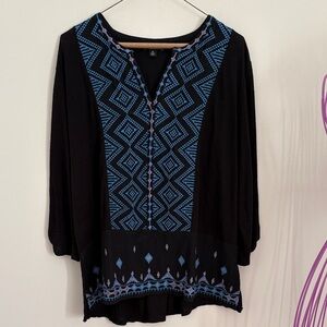 Lucky Brand Black and Blue Patterned Blouse